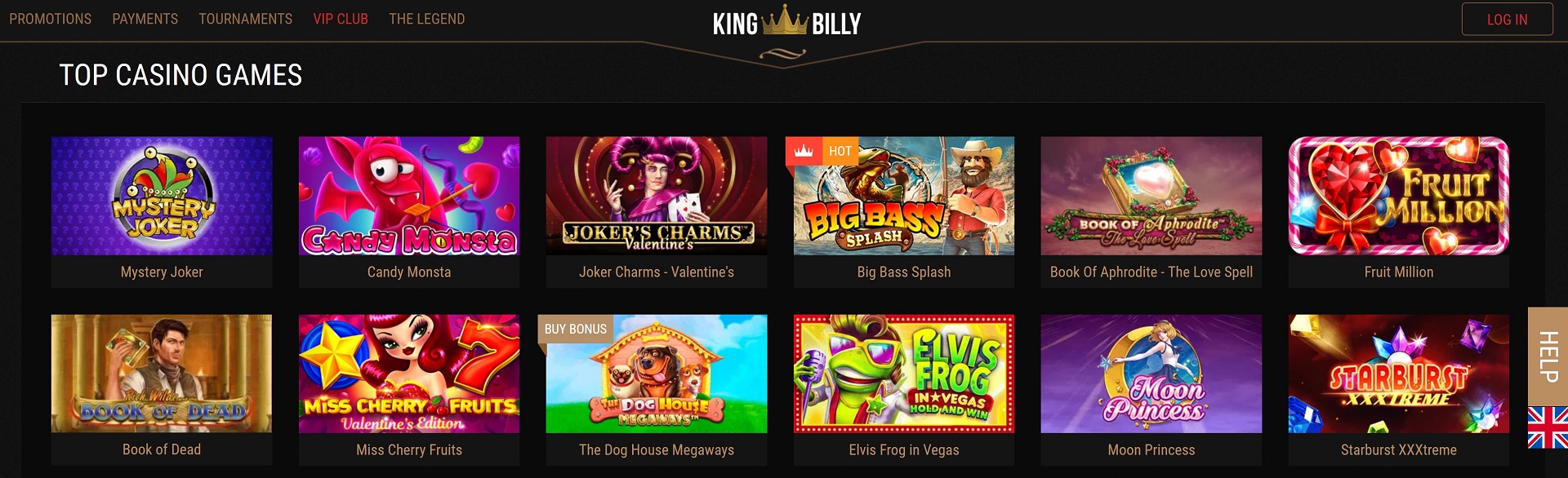King Billy Casino live casino section